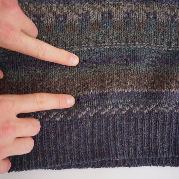 Vintage Eddie Bauer Wool Sweater Blue Green Brown Fair Isle Knit 90s Crewneck M - Picture 11 of 11